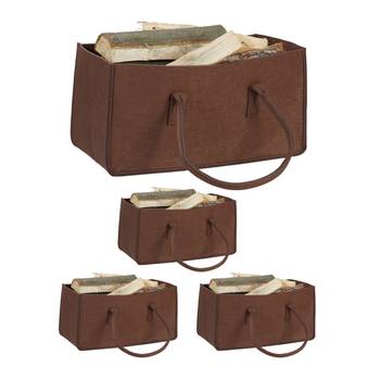 4 x Kaminholztasche aus Filz braun