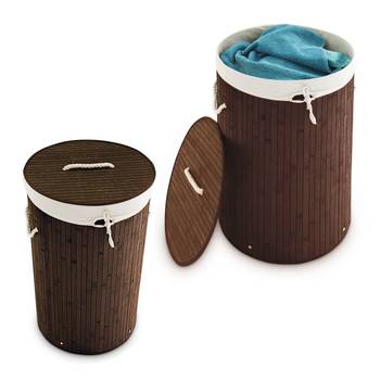 2x Panier à linge bambou rond