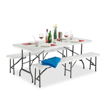 Set 3x Table & 2 Bancs Pliants Jardin