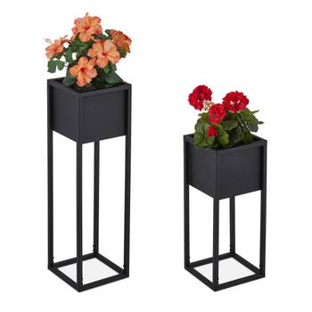 Lot 2 porte-pots de fleurs en métal noir