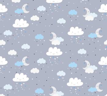 Kinderzimmertapete Wolken Grau Blau Weiß