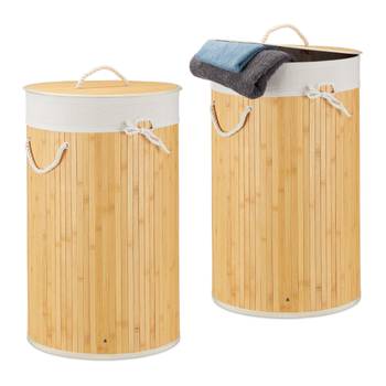 Lot de 2 paniers à linge bambou ronds