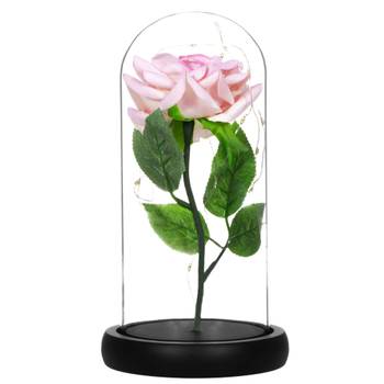 Rose im Glas 22 cm mit LED-Lichterkette