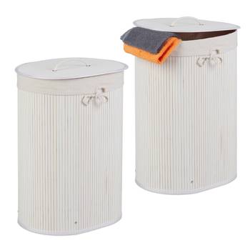 2x paniers linge en bambou ovale blanc