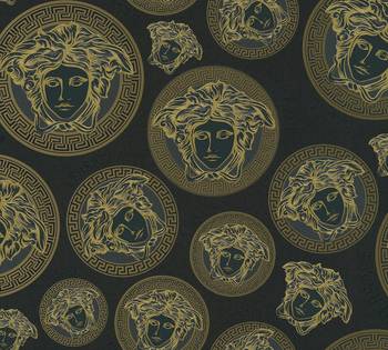 Tapete Versace Medusa-Kopf Gold Schwarz