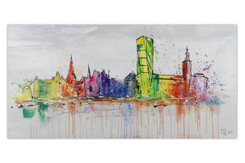 Bild gemalt Stockholm Skyline Silhouette