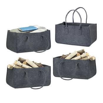 4 x Kaminholztasche aus Filz anthrazit