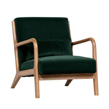 Fauteuil en bois et velours vert forêt