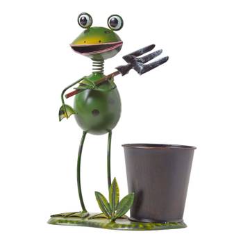 Gartenfigur Deko Frosch mit Heugabel