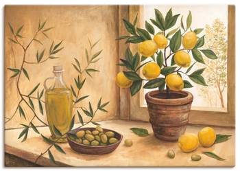 Leinwandbild Oliven und Zitronen