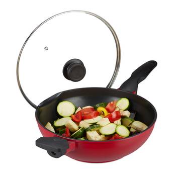 Poêle wok rouge avec couvercle