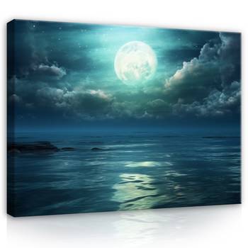 Leinwandbild Meer Mond Nacht Landschaft