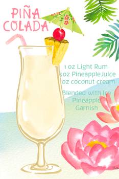 Tableau Pina colada en aquarelle