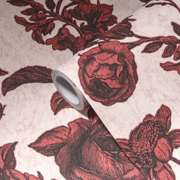 Romantische Blumentapete Rosen Rot Rosé