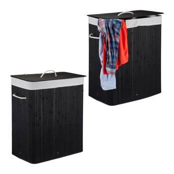 Lot de 2 paniers à linge bambou noir