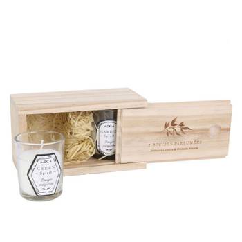 Coffret en bois avec 2 bougies Nature