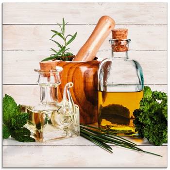 Glasbild Olivenöl und Kräuter - Küche