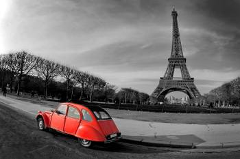 Tableau tour eiffel et 2cv rouge