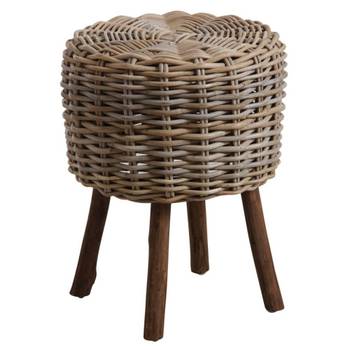 Tabouret bas en poelet gris et bois