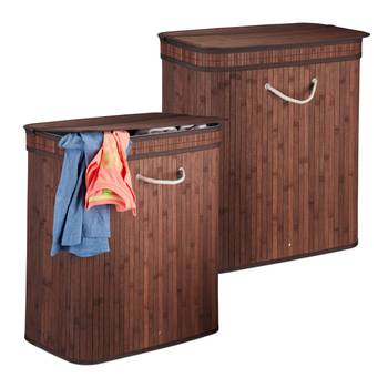 Lot de 2 paniers à linge bambou marron