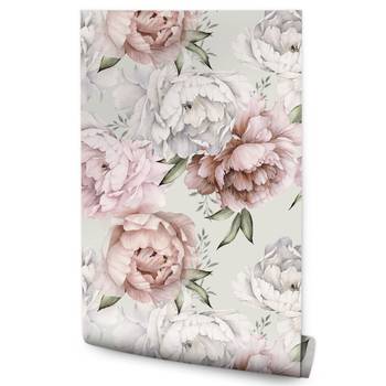 Papier Peint fleurs pivoines feuilles