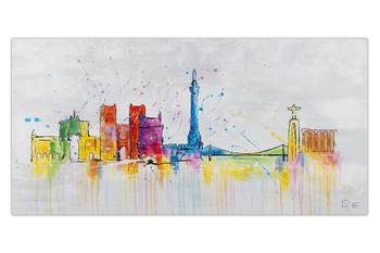 Bild gemalt Lisbon Skyline Silhouette