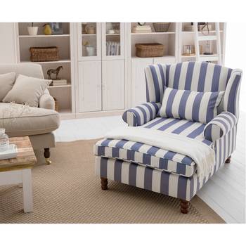 Maison Belfort Ohrensessel Colmar XXL Blau/Weiß Webstoff 94x95x134 cm (BxHxT)