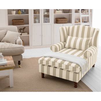 Maison Belfort Ohrensessel Colmar XXL Beige/Weiß Webstoff 94x95x134 cm (BxHxT)