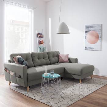 Mørteens Ecksofa Sola 2-Sitzer Grau Flachgewebe 225x86x147 cm mit Schlaffunktion und Bettkasten
