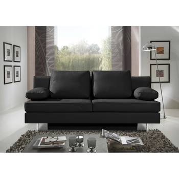 roomscape Schlafsofa Emmanuela 2-Sitzer Schwarz Echtleder 200x90x102 cm (BxHxT) mit Schlaffunktion/Bettkasten Modern