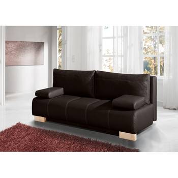 Ars Natura Schlafsofa Novato 2-Sitzer Dunkelbraun Echtleder 194x86x90 cm (BxHxT) mit Schlaffunktion/Bettkasten