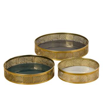 Boltze Dekotablett Astair Eisen 30x6x30 cm (BxHxT) Gold/Weiß/Braun 3-teilig