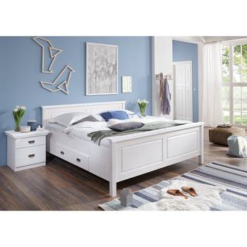 Maison Belfort Massivholzbett Bergen 180x200 cm Massivholz Kiefer Weiß mit Bettkasten