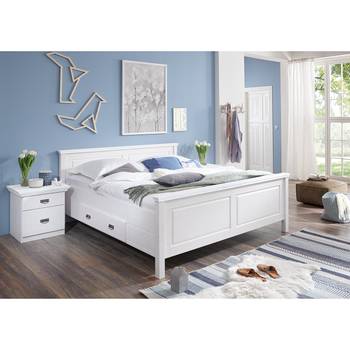 Maison Belfort Massivholzbett Bergen 180x200 cm Massivholz Kiefer Weiß mit Bettkasten