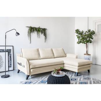 Norrwood Ecksofa Mia Mia II Beige Webstoff 227x86x149 cm mit Schlaffunktion und Bettkasten