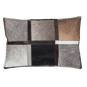 Kayoom Dekokissen Lavish Caro Grau/Hellbraun 60x40 cm (BxH) Kariert Echtleder