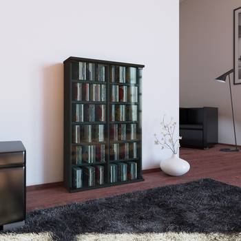 VCM Vitrinenschrank Roma Schwarz Spanplatte 60x92x18 cm (BxHxT) 2-türig