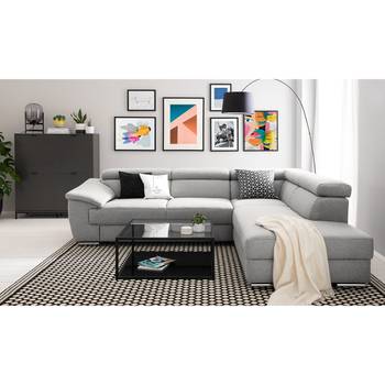 Fredriks Ecksofa Swain Hellgrau Webstoff 271x78x166 cm mit Schlaffunktion und Bettkasten