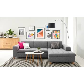 Ars Natura Ecksofa Roblin III Grau Webstoff 266x80x162 cm mit Schlaffunktion