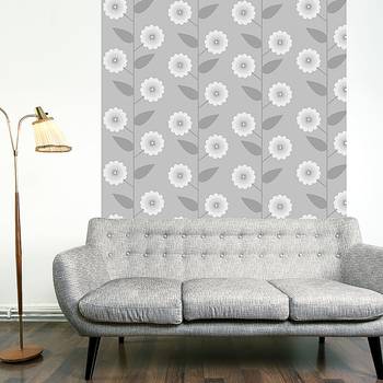Artgeist Vliestapete Floral Pattern Premium Vlies Grau/Weiß Rechteckig 50x1000 cm (BxH)