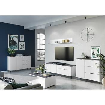 Germania Kommode California I Weiß/Marmor Grau Dekor Spanplatte 109x98x40 cm (BxHxT) Modern 1-türig 3 Schubladen