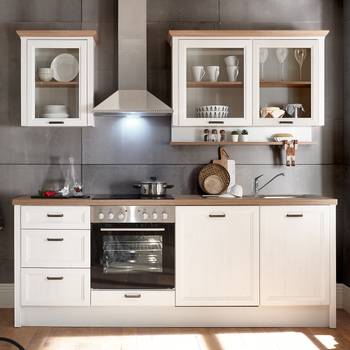 Cuisine complète d'angle 260cm 6 meubles, façade laquée Beige