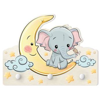 Patère enfants Éléphant et lune