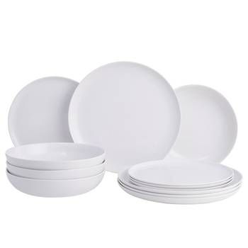 Service vaisselle, plats, assiettes, en porcelaine - 18 pièces - couleur  crème- SANCHA