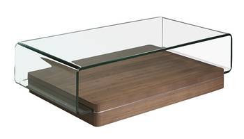 Table basse courbée en verre et bois