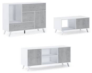 Set Buffet-M.TV-Table Basse Blanc/Ciment