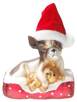Hund mit Nikolausmütze & Teddy 8cm