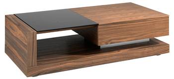 Table basse en bois et vitrail noir