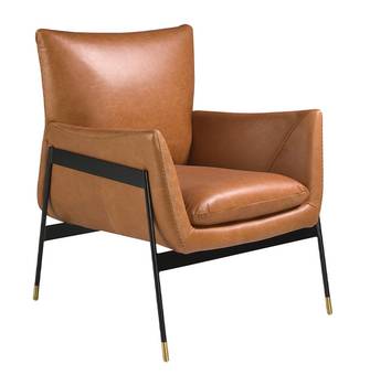 Fauteuil pivotant tapissé de cuir brun