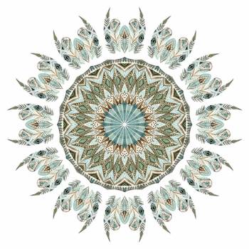 Wandtattoo Mandala Aquarell Federn blau